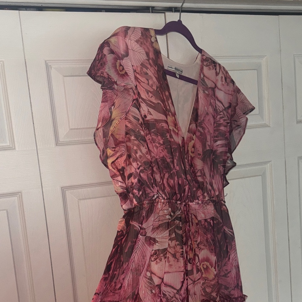 Guess Women's Pink Rosa Floral-Print Flutter-Sleeve Dress Size large - Picture 6 of 7